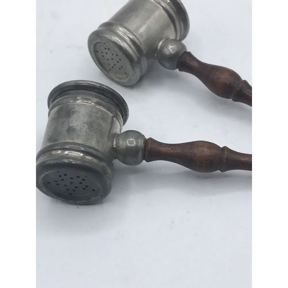 Silver metal‎ with Wooden Handles Gavel Salt & Pepper Shakers